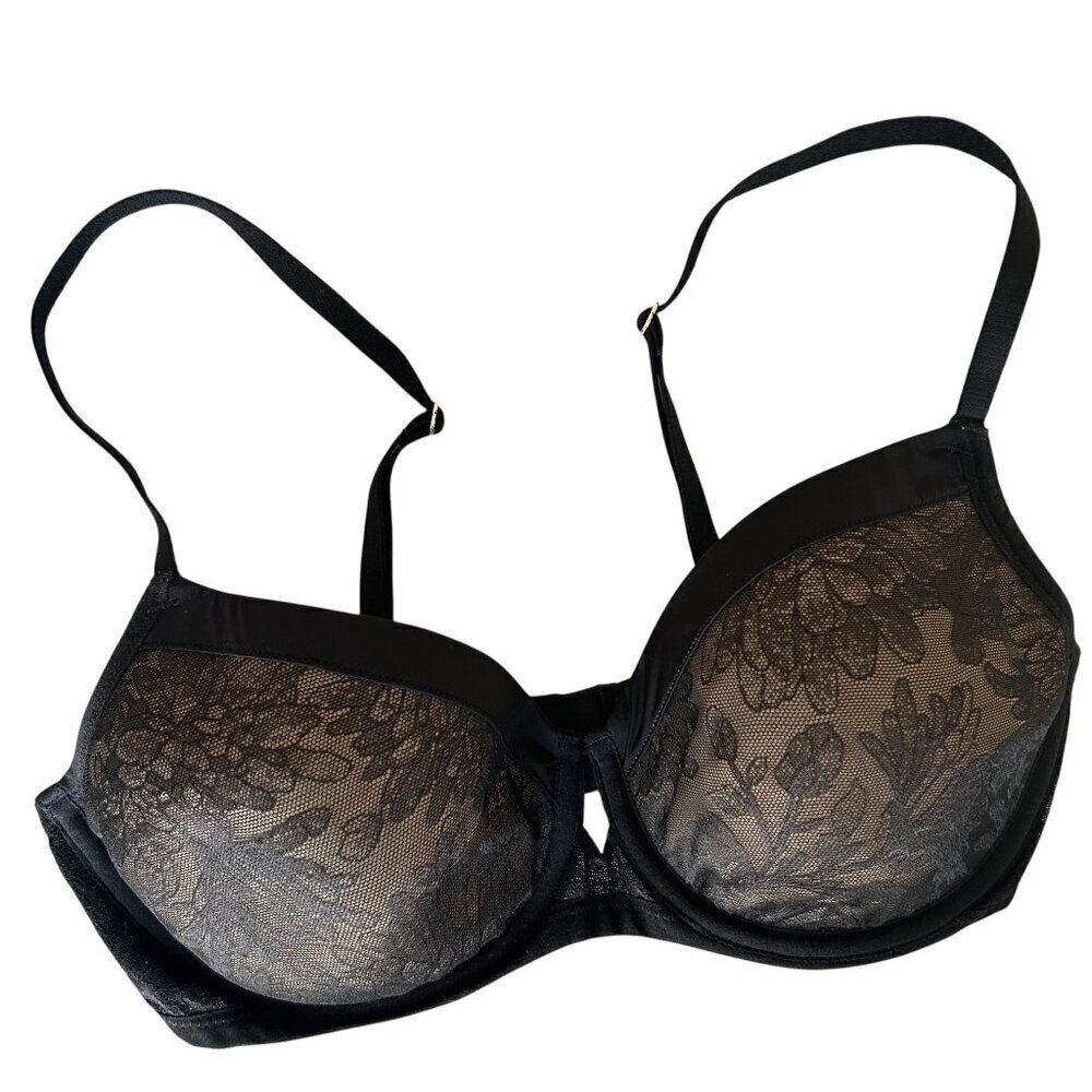 Soma Lightly Lined Perfect Coverage Bra Black Lace Overlay Size 34D